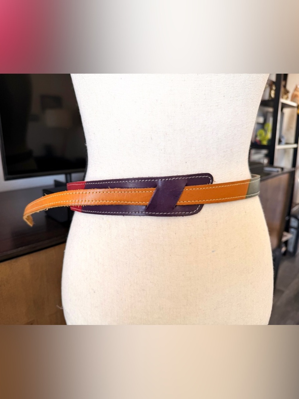Colorblock Leather Waist Belt